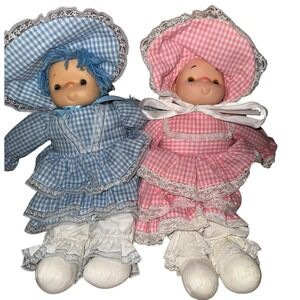 Large 2 RARE Vintage 1980s Ice Cream Dolls Set Blue Pink Dresses Ruffled Pants